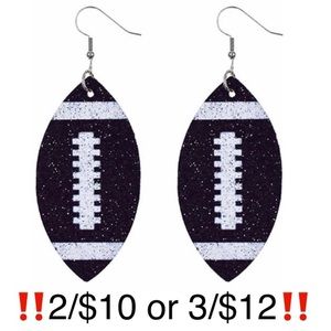 Black Glitter Faux Leather Football Earrings